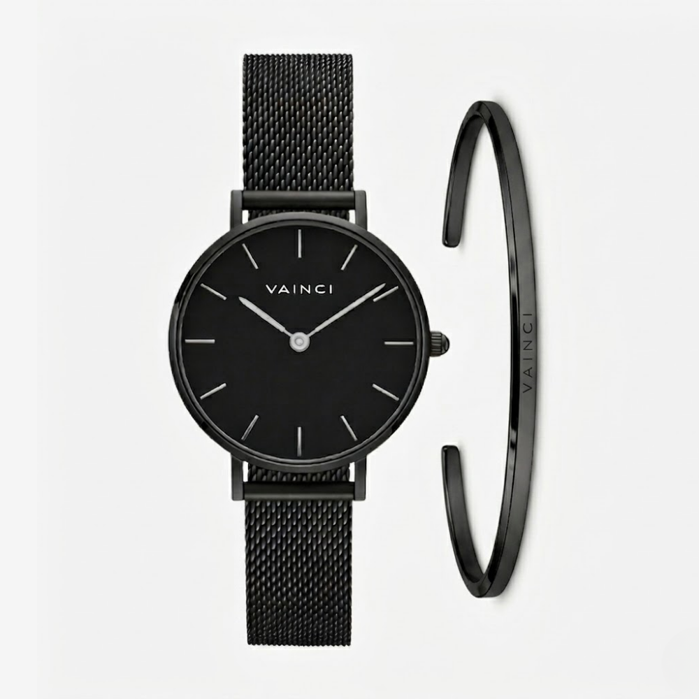 Valora Watch & Linea Cuff Set in Black