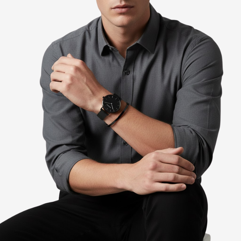 Valora Watch & Linea Cuff Set in Black