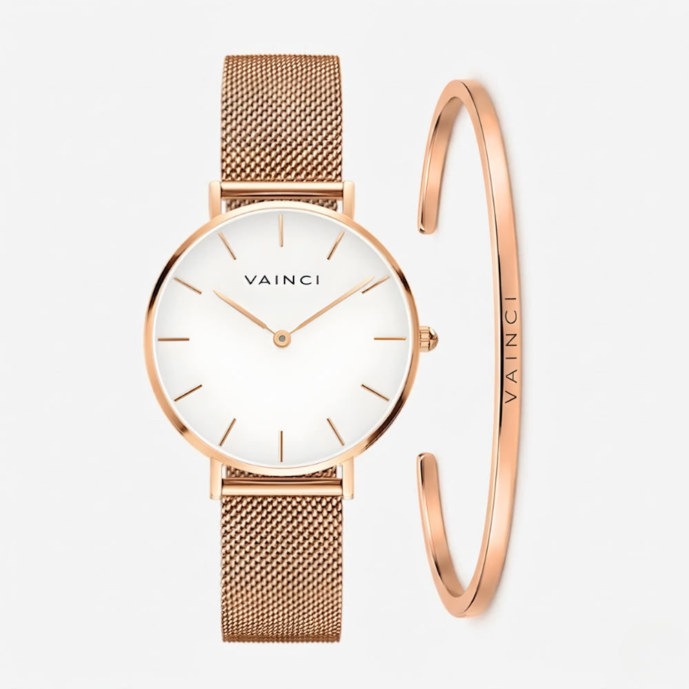 Valora Watch & Linea Cuff Set in Rose Gold