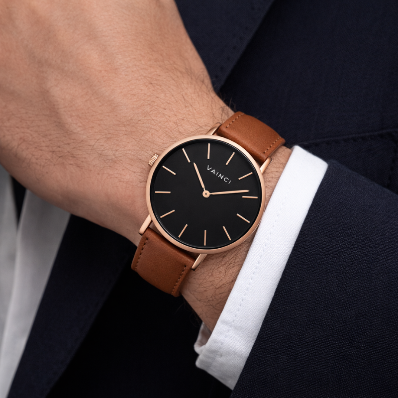 Valora + Noir Black & Rose Gold Watches